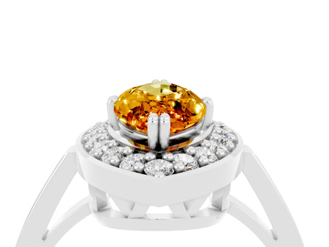 White gold Marquise Cut Citrine Halo Ring with Split Shank and Four-Prong Setting_4