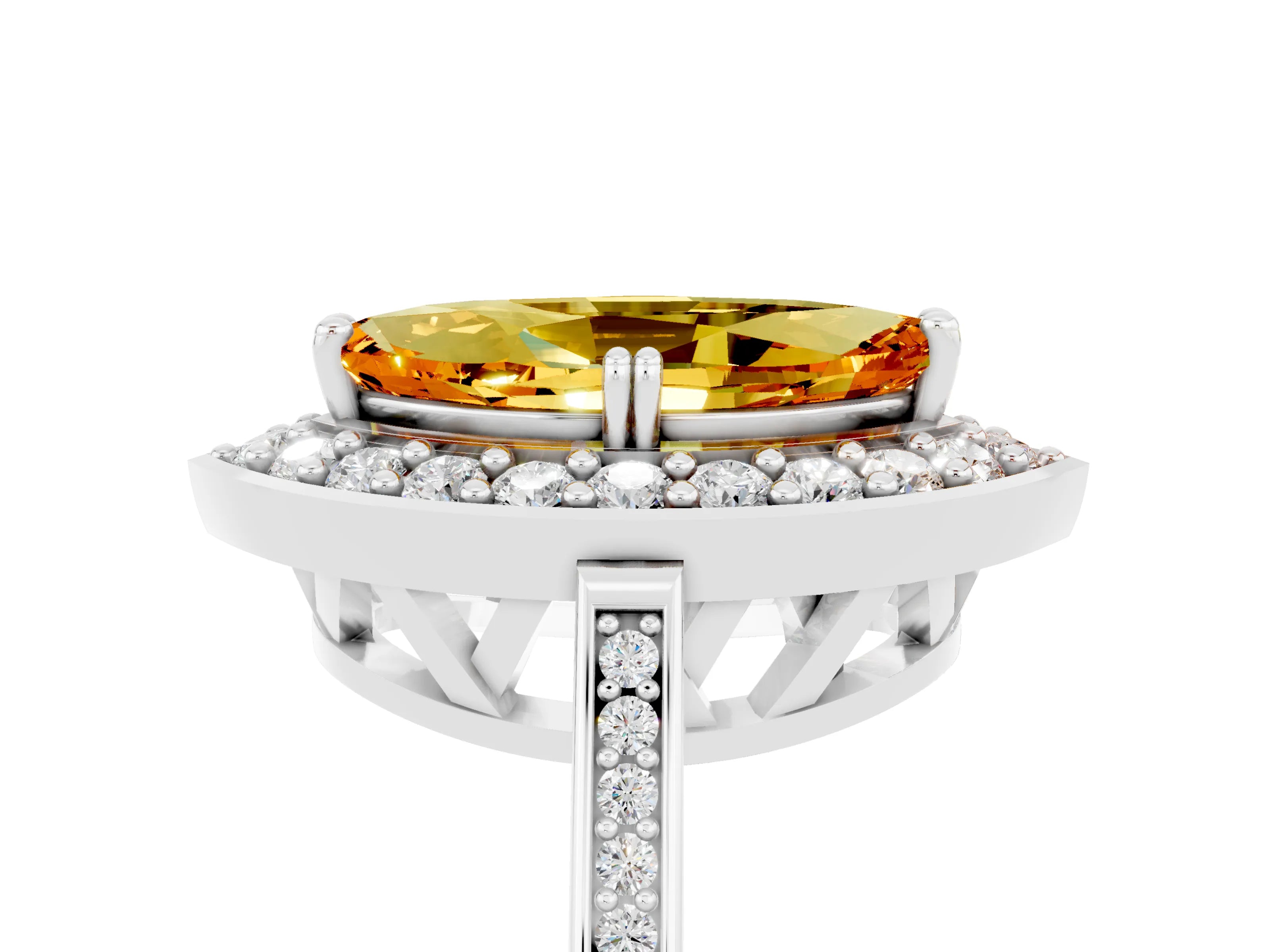 White gold Marquise Cut Citrine Halo Ring with Split Shank and Four-Prong Setting_5