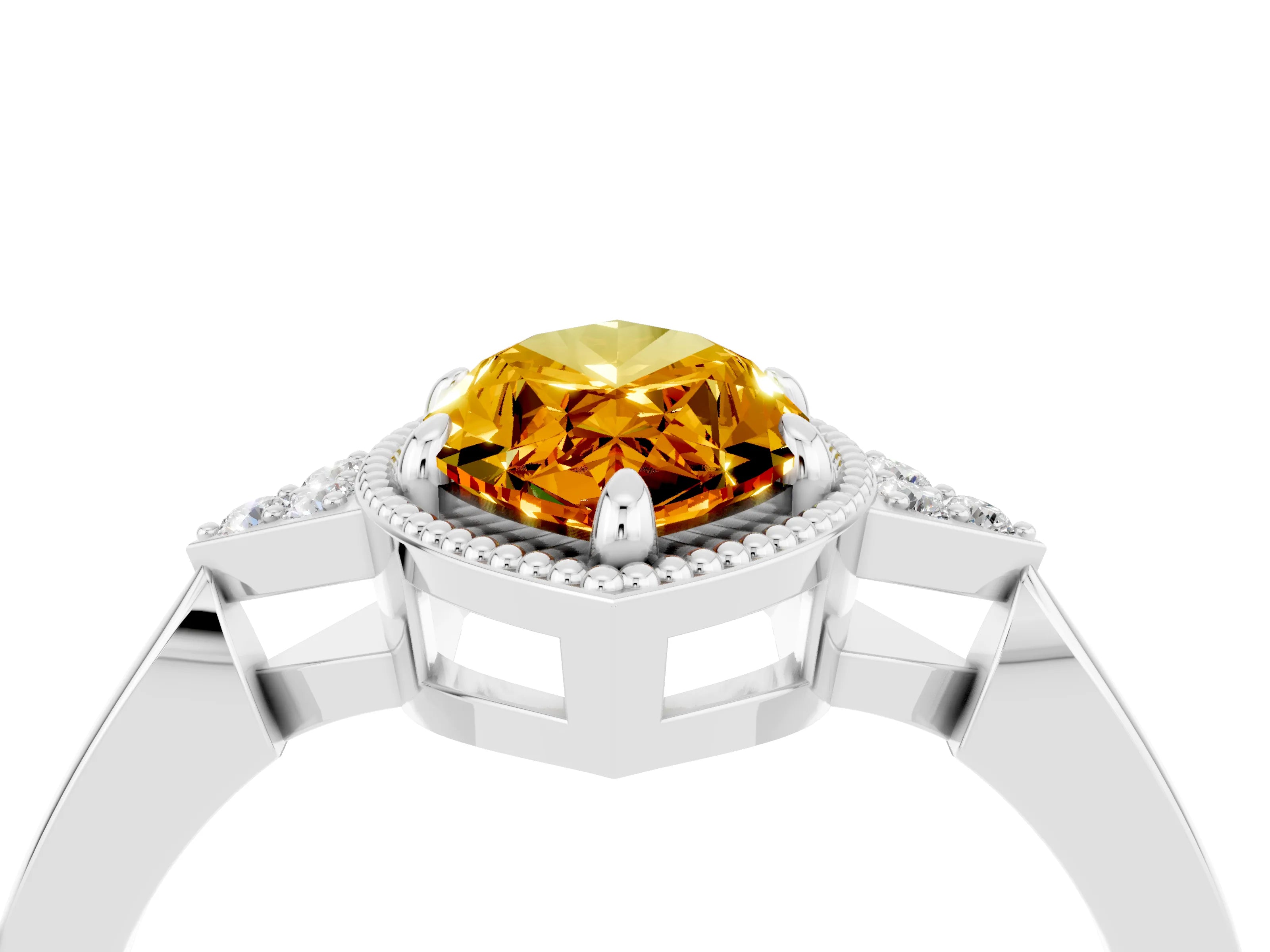 White gold Marquise Cut Citrine Halo Ring with Tapered Band and Four-Prong Setting_4