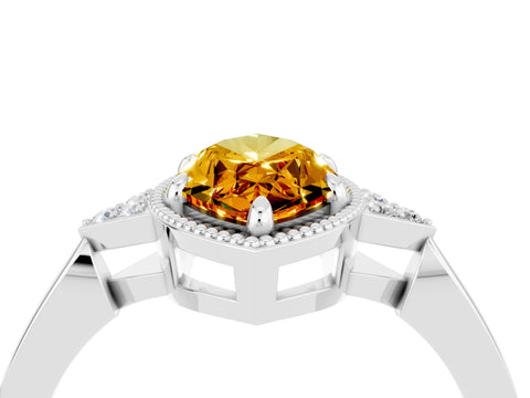 White gold Marquise Cut Citrine Halo Ring with Tapered Band and Four-Prong Setting_4
