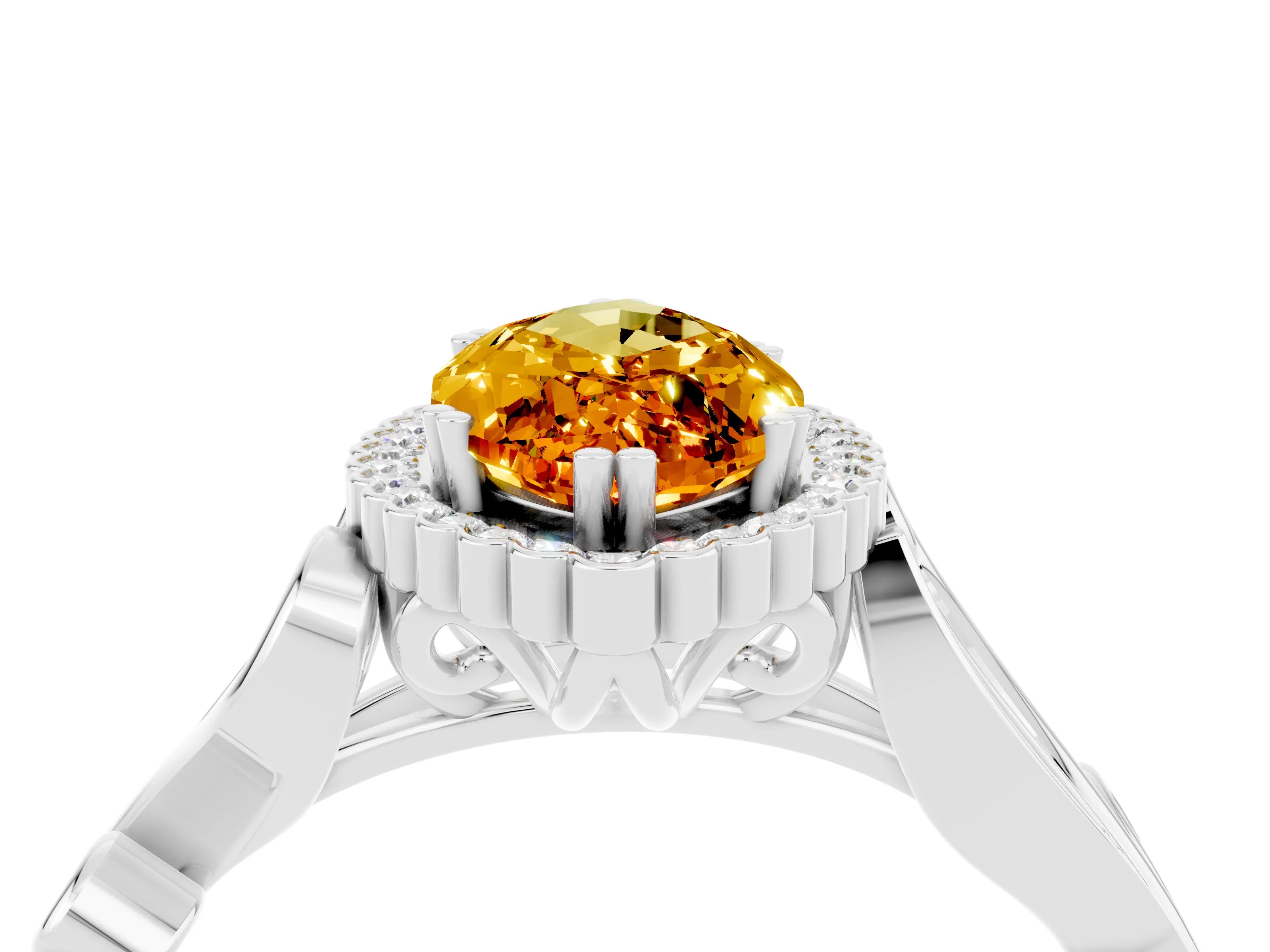 White gold Marquise Cut Citrine Halo Ring with Vintage Split Shank and Four-Prong Setting_52