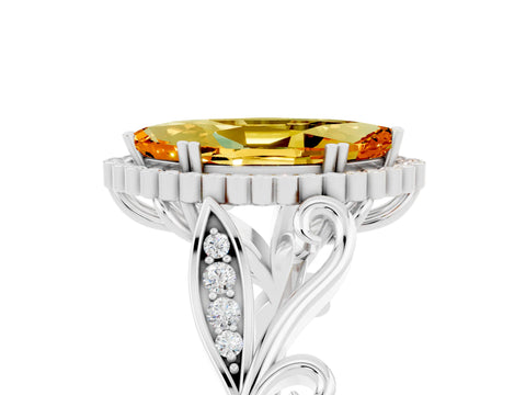 White gold Marquise Cut Citrine Halo Ring with Vintage Split Shank and Four-Prong Setting_53