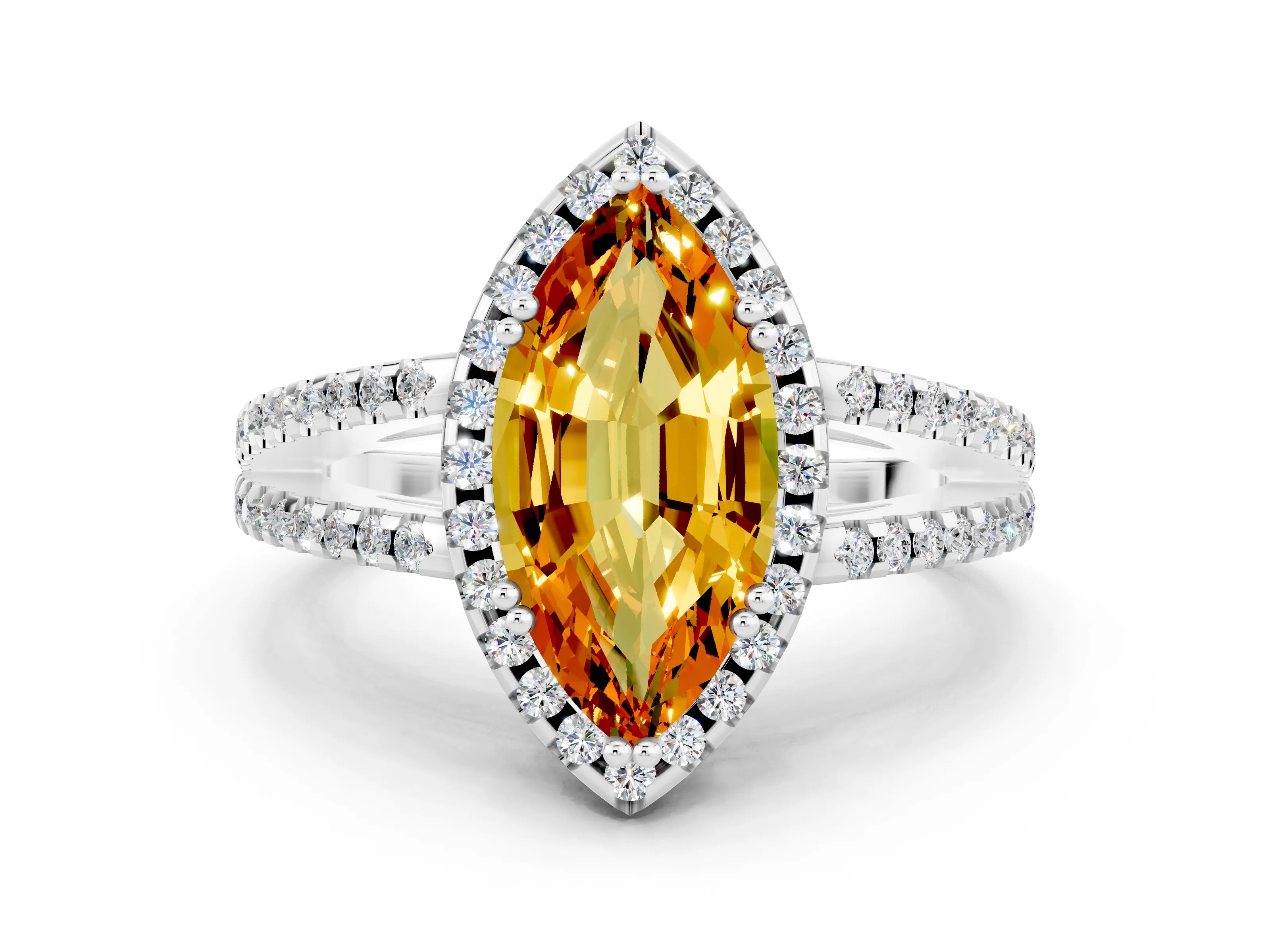 White gold Marquise Cut Citrine Halo Split Shank Engagement Ring_12