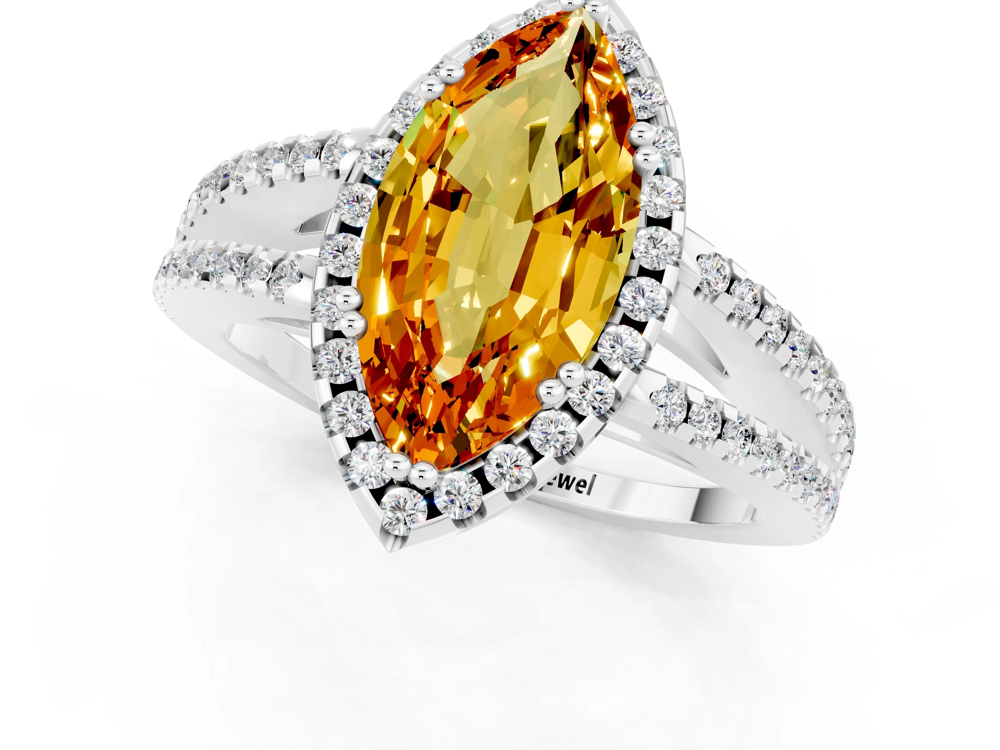 White gold Marquise Cut Citrine Halo Split Shank Engagement Ring_13