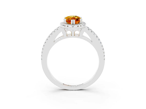 Platinum Marquise Cut Citrine Halo Split Shank Engagement Ring