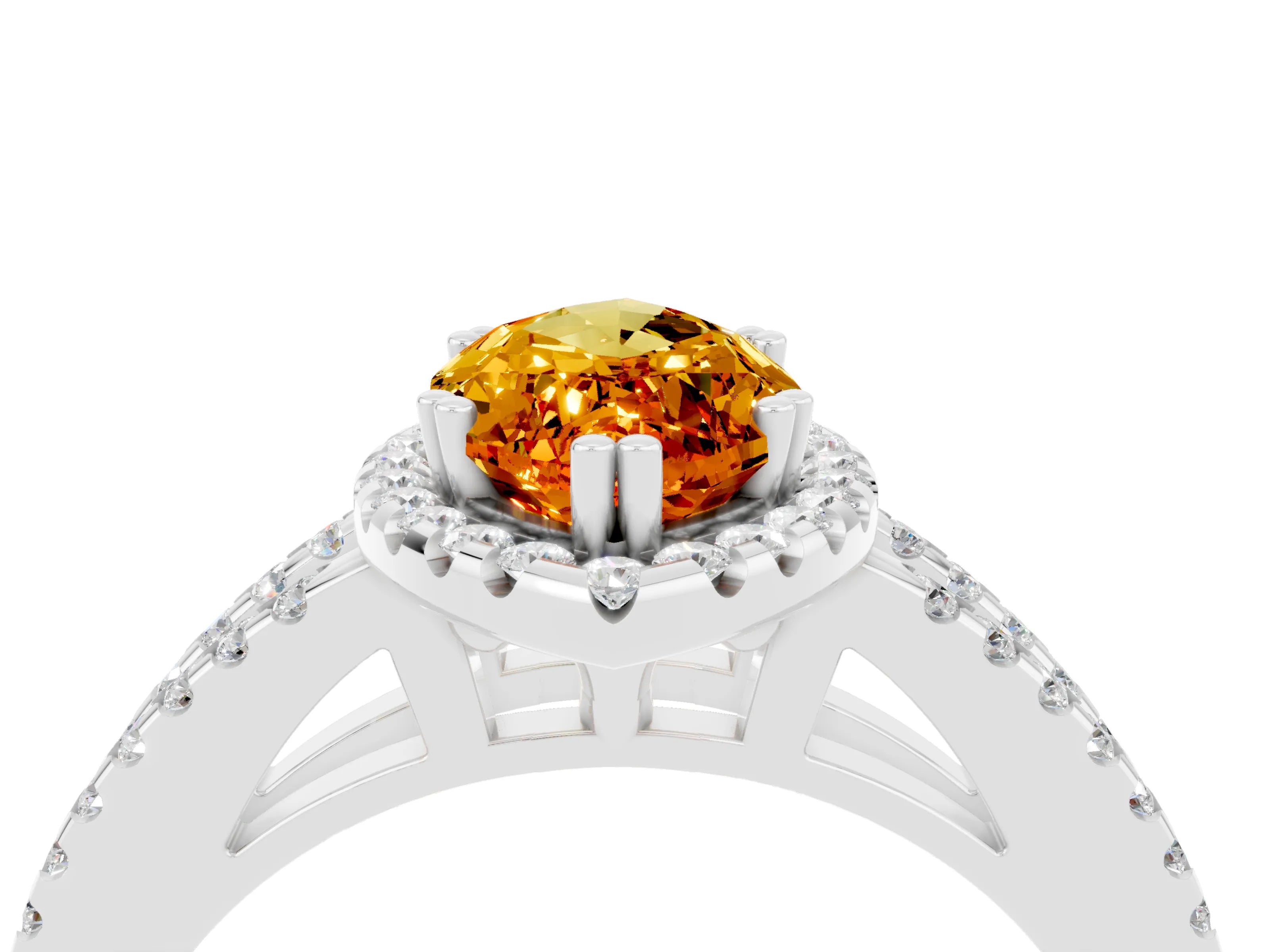 White gold Marquise Cut Citrine Halo Split Shank Engagement Ring_16
