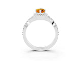 White gold Marquise Cut Citrine Halo Twist Band Solitaire Prong Setting Ring_3