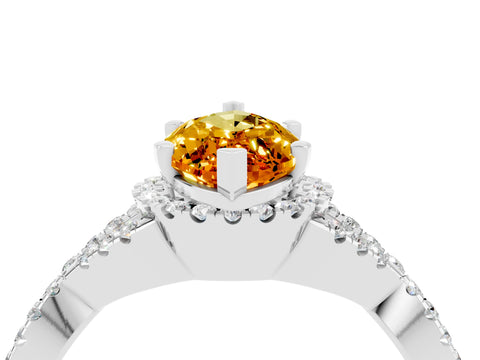 White gold Marquise Cut Citrine Halo Twist Band Solitaire Prong Setting Ring_4