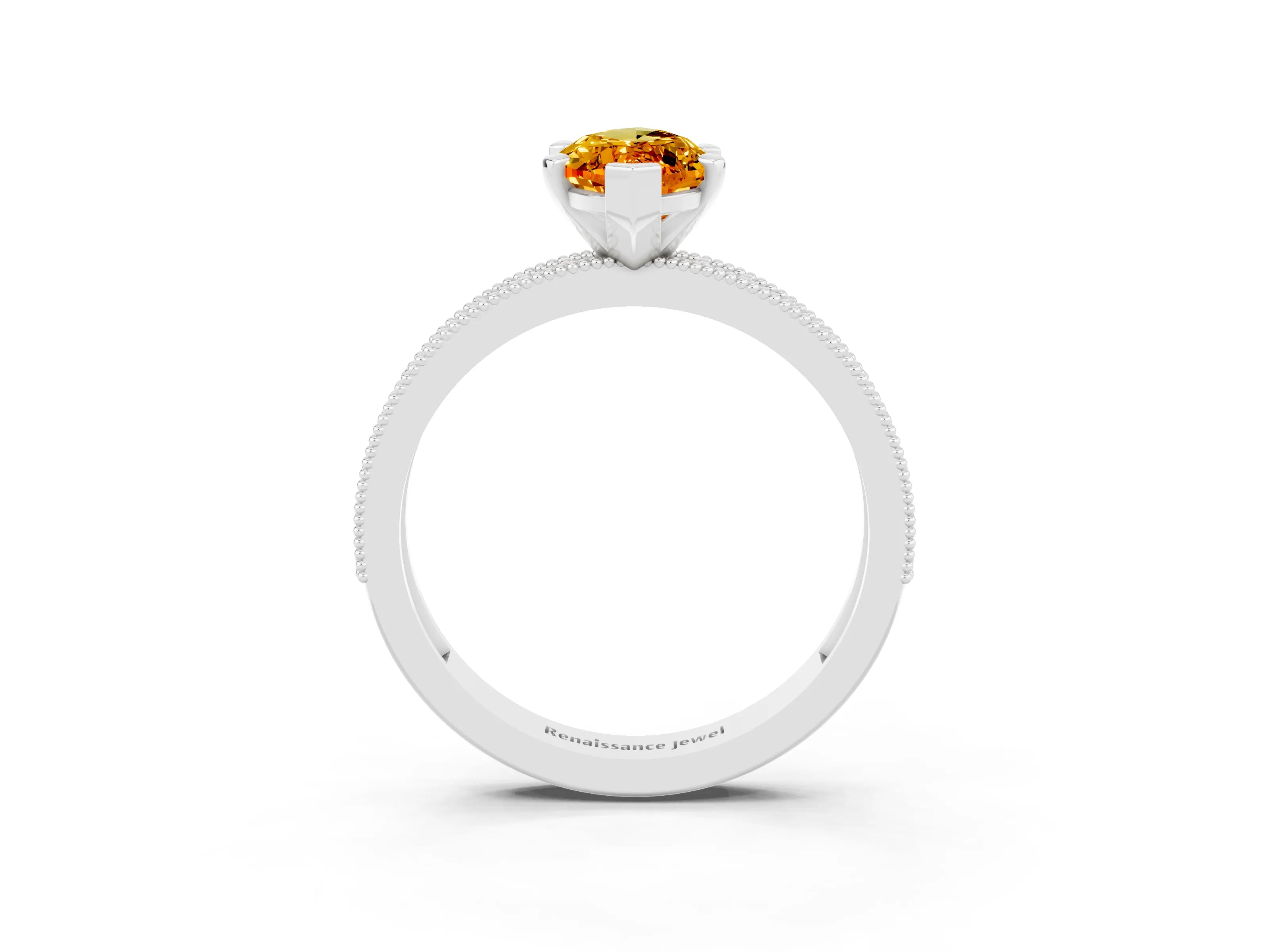 White gold Marquise Cut Citrine Milgrain Pavé Engagement Ring with Four-Prong Setting_3