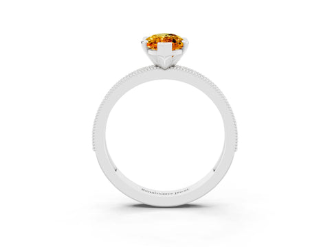 White gold Marquise Cut Citrine Milgrain Pavé Engagement Ring with Four-Prong Setting_3