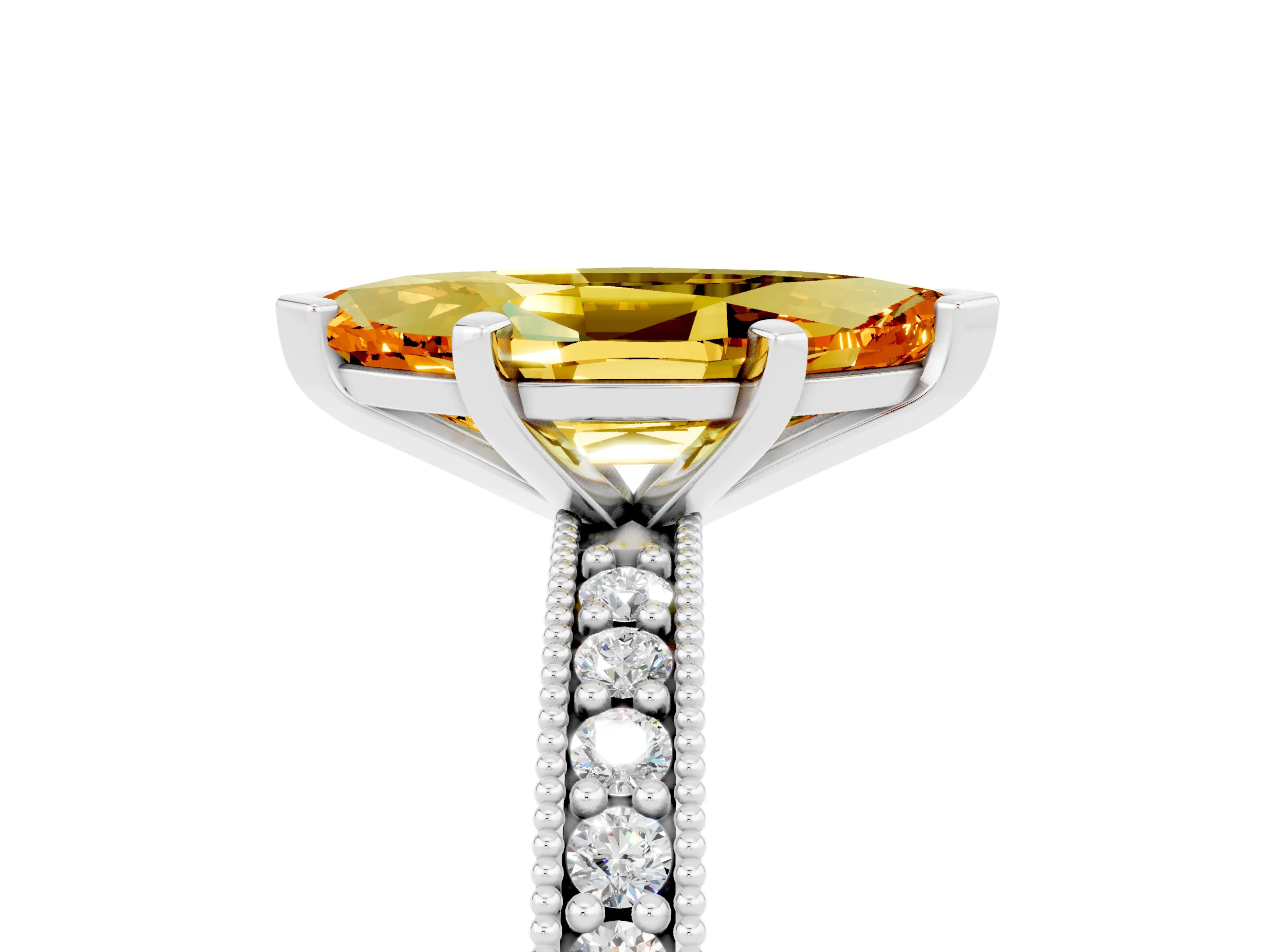 White gold Marquise Cut Citrine Milgrain Pavé Engagement Ring with Four-Prong Setting_5