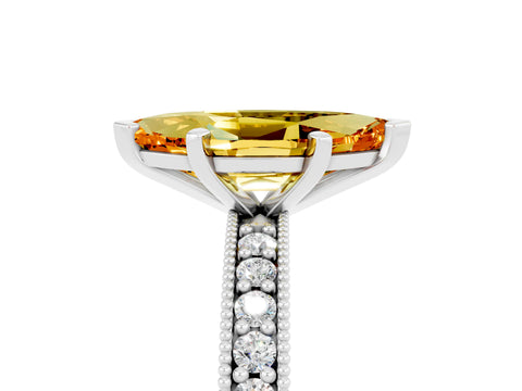 White gold Marquise Cut Citrine Milgrain Pavé Engagement Ring with Four-Prong Setting_5