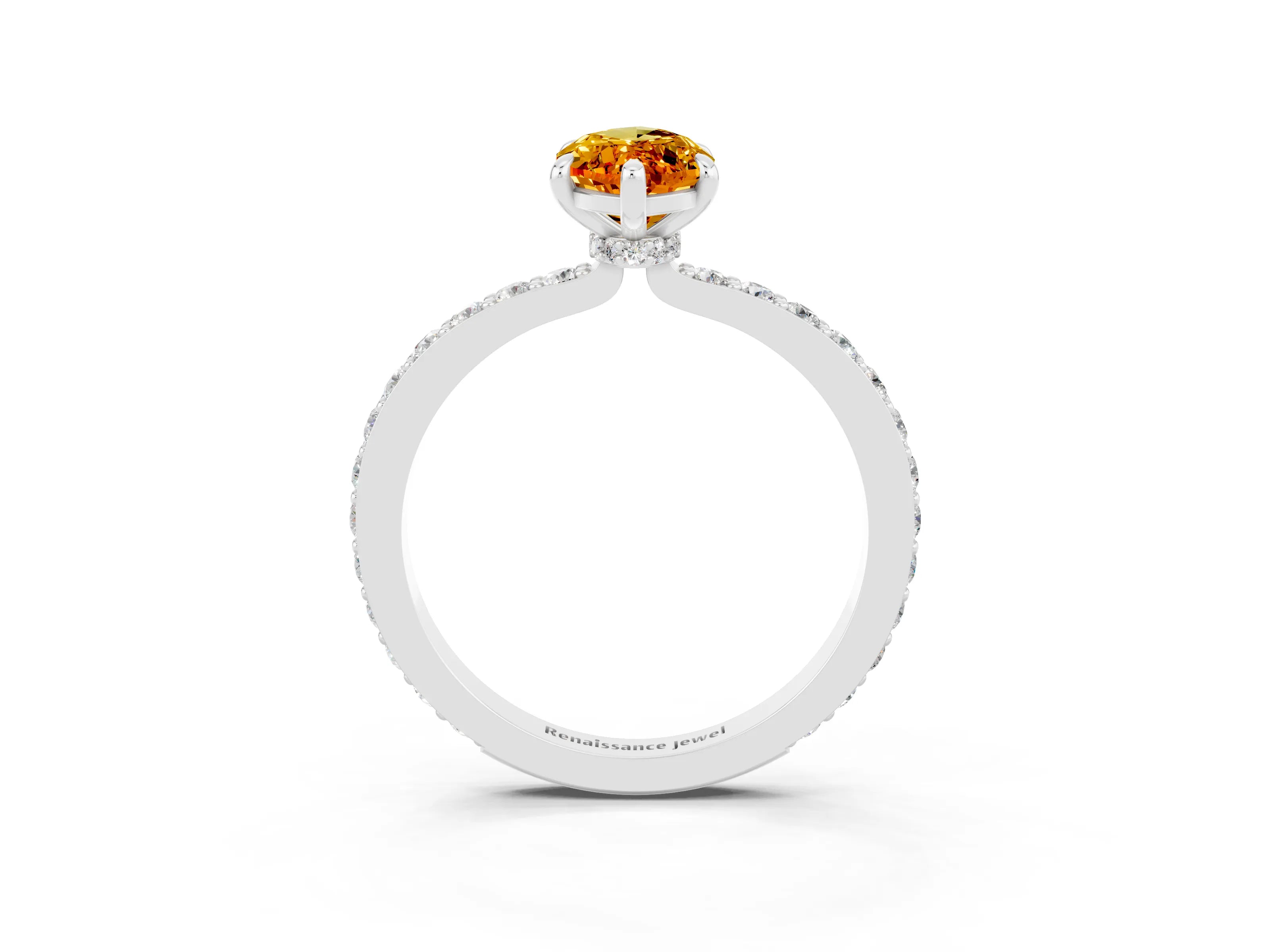 White gold Marquise Cut Citrine Pavé Engagement Ring with Round  Accents and Prong Setting_27