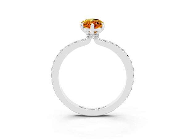 Silver Marquise Cut Citrine Pavé Engagement Ring with Round  Accents and Prong Setting