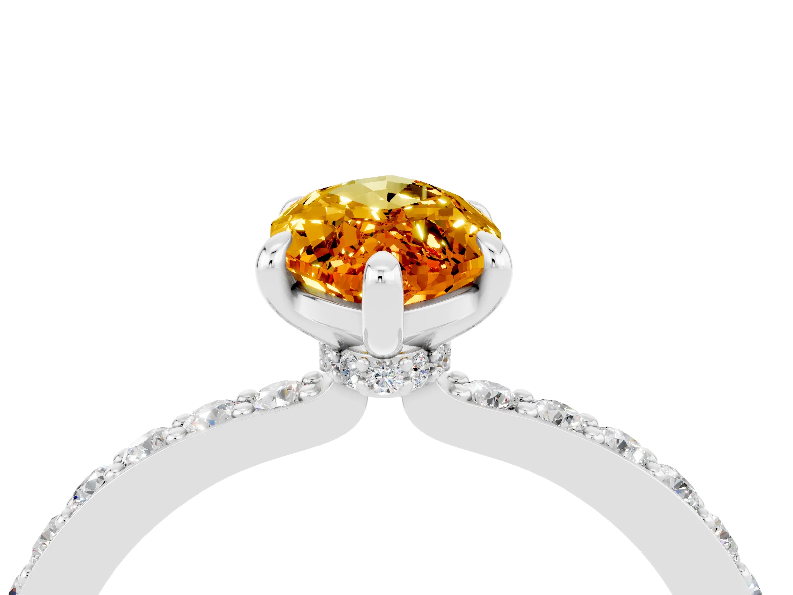 White gold Marquise Cut Citrine Pavé Engagement Ring with Round  Accents and Prong Setting_28