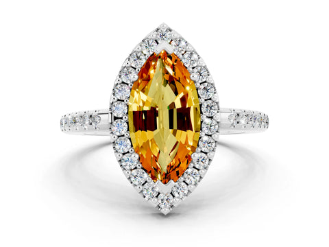 White gold Marquise Cut Citrine Pavé Halo Ring with Four-Prong Setting_12
