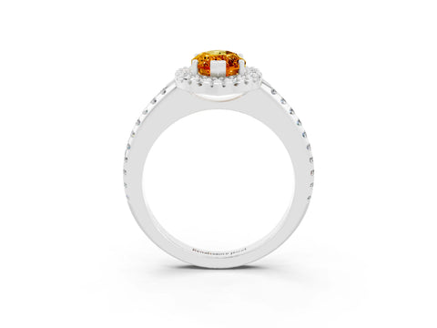 White gold Marquise Cut Citrine Pavé Halo Ring with Four-Prong Setting_15