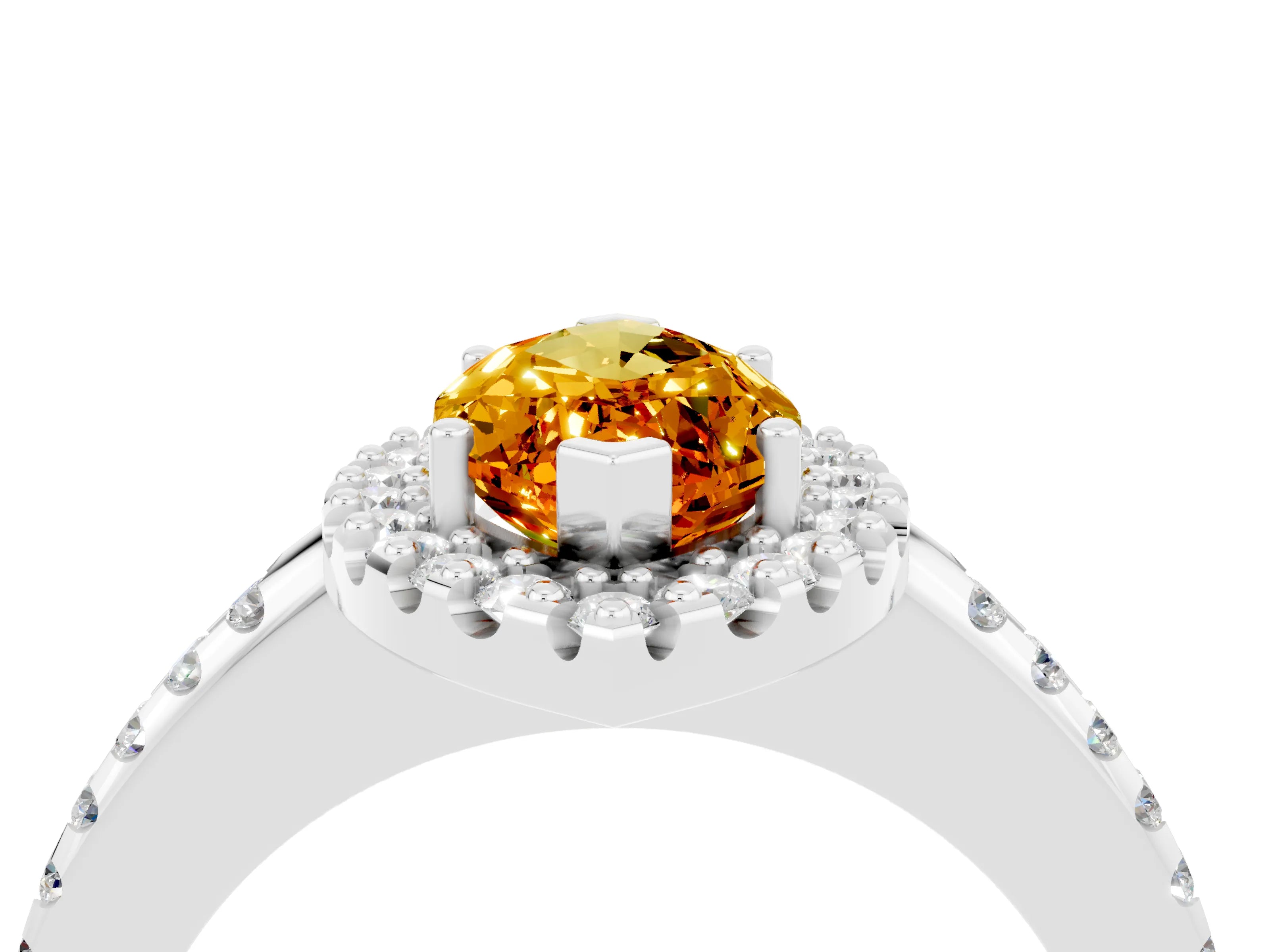White gold Marquise Cut Citrine Pavé Halo Ring with Four-Prong Setting_16