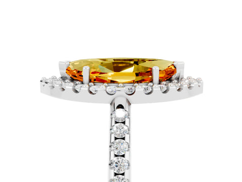 White gold Marquise Cut Citrine Pavé Halo Ring with Four-Prong Setting_17