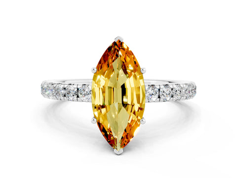 White gold Marquise Cut Citrine Pavé Solitaire Engagement Ring with Four-Prong Setting_12