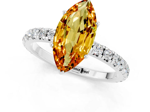 White gold Marquise Cut Citrine Pavé Solitaire Engagement Ring with Four-Prong Setting_13