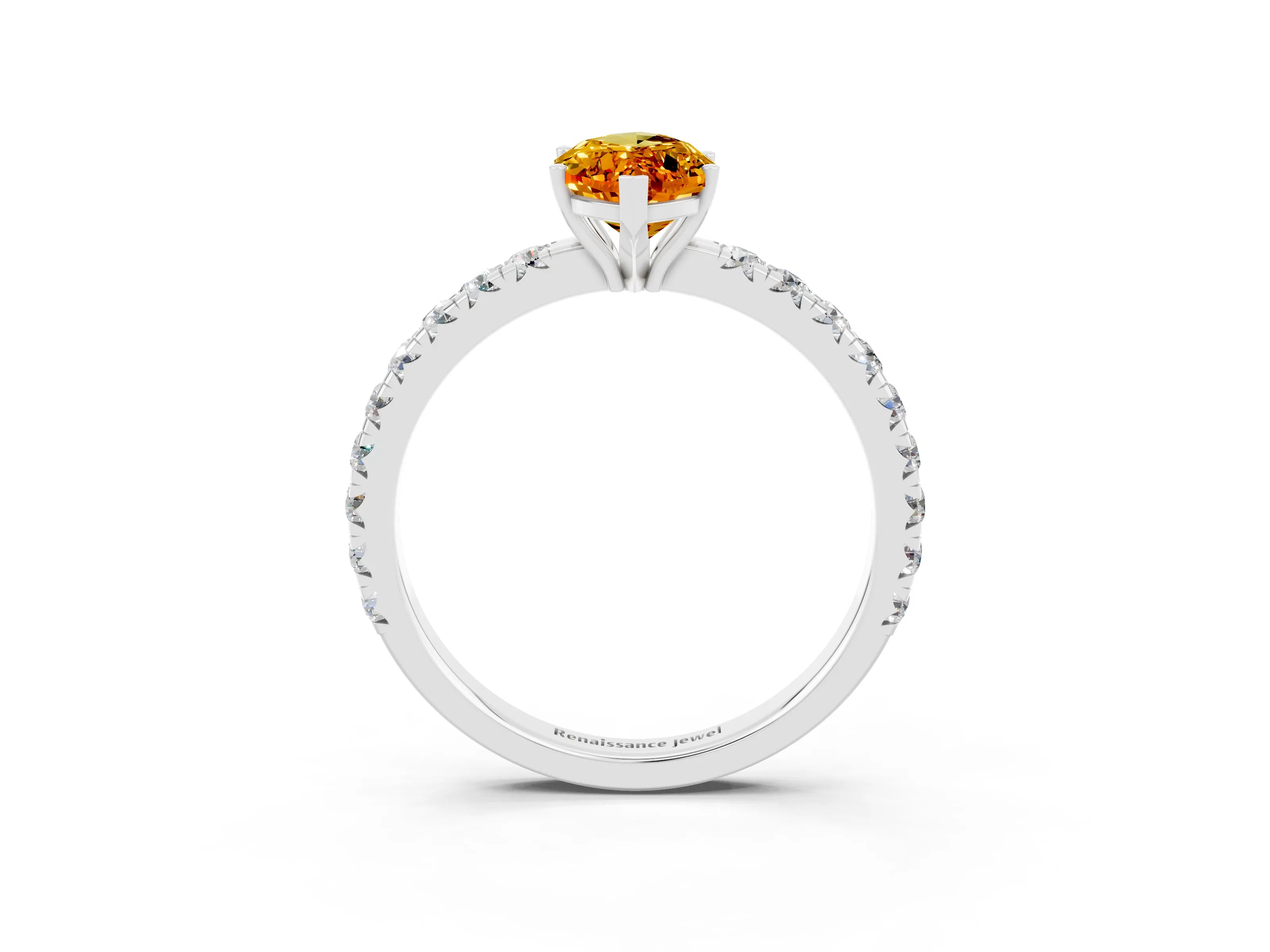 White gold Marquise Cut Citrine Pavé Solitaire Engagement Ring with Four-Prong Setting_15