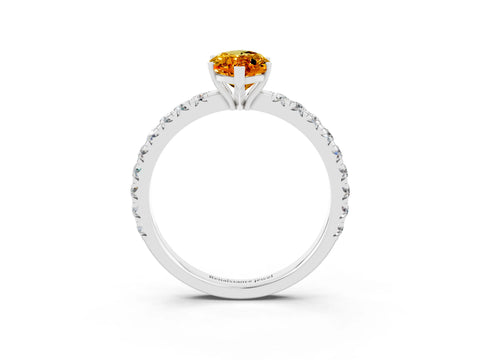 White gold Marquise Cut Citrine Pavé Solitaire Engagement Ring with Four-Prong Setting_15