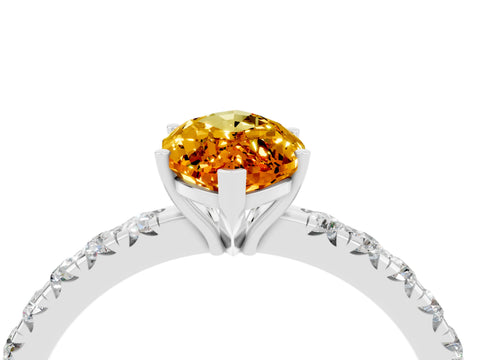 White gold Marquise Cut Citrine Pavé Solitaire Engagement Ring with Four-Prong Setting_16