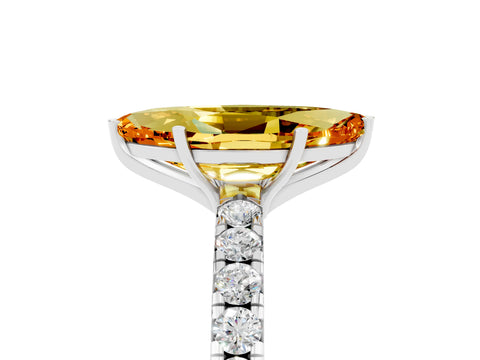White gold Marquise Cut Citrine Pavé Solitaire Engagement Ring with Four-Prong Setting_17