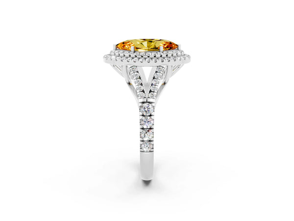 Silver Marquise Cut Citrine Pavé Split Shank Double Halo Engagement Ring
