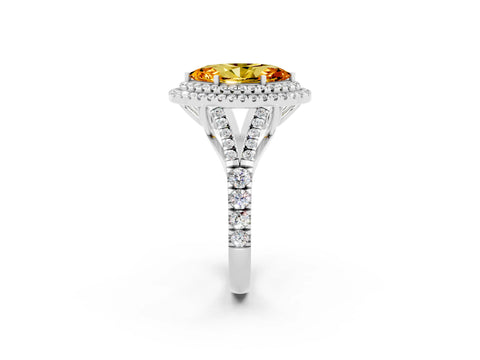 White gold Marquise Cut Citrine Pavé Split Shank Double Halo Engagement Ring_2