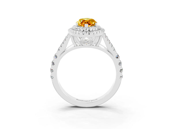 Platinum Marquise Cut Citrine Pavé Split Shank Double Halo Engagement Ring