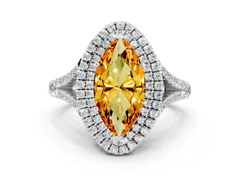 White gold Marquise Cut Citrine Pavé Split Shank Double Halo Engagement Ring
