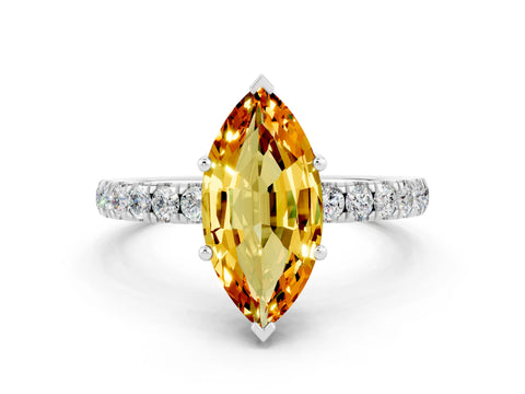 White gold Marquise Cut Citrine Pave Band Solitaire Ring with Four-Prong Setting_24