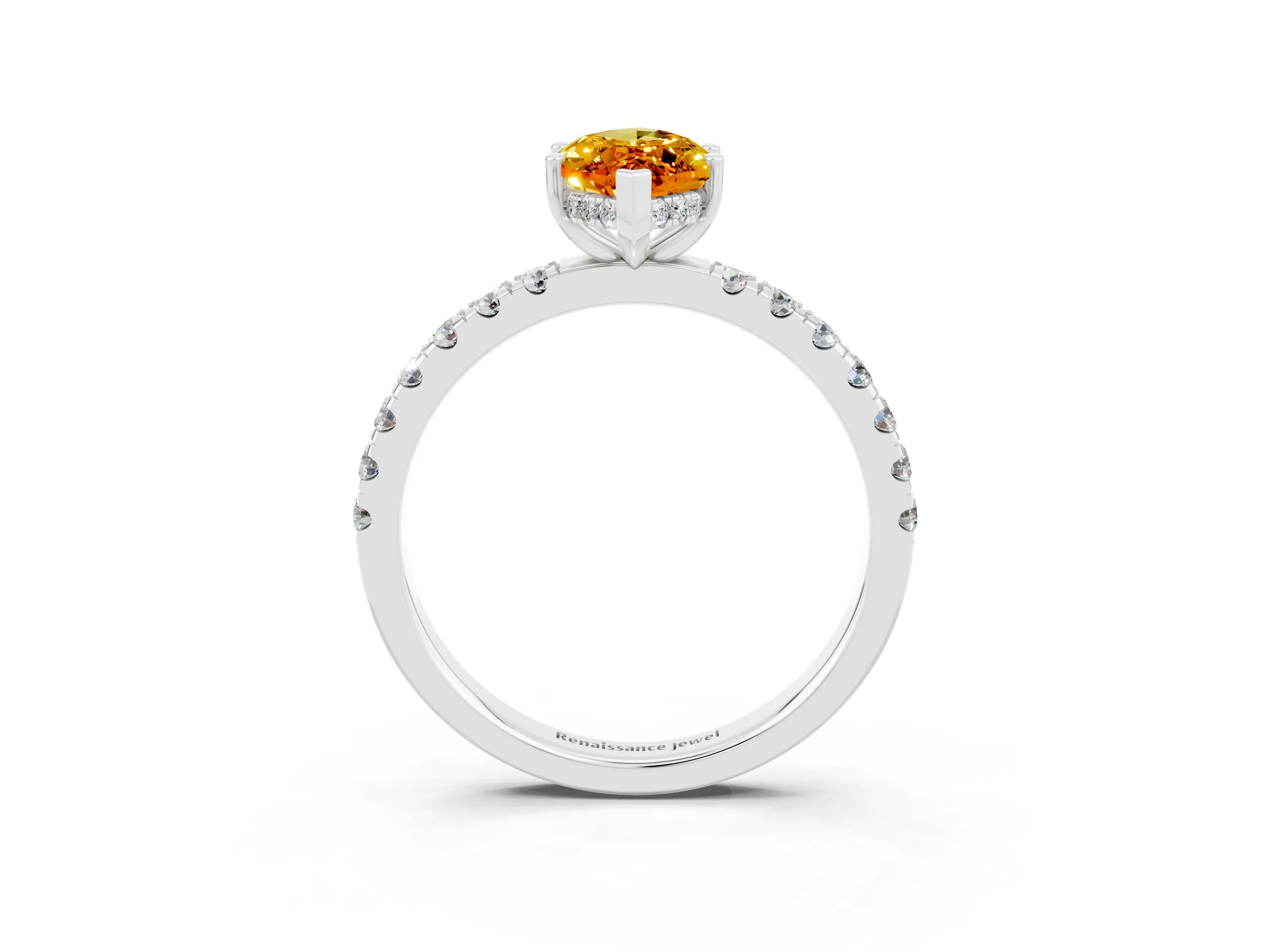 White gold Marquise Cut Citrine Pave Band Solitaire Ring with Four-Prong Setting_27