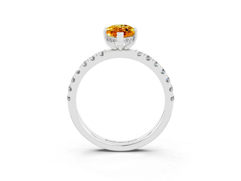 White gold Marquise Cut Citrine Pave Band Solitaire Ring with Four-Prong Setting_27