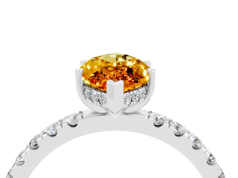 White gold Marquise Cut Citrine Pave Band Solitaire Ring with Four-Prong Setting_28
