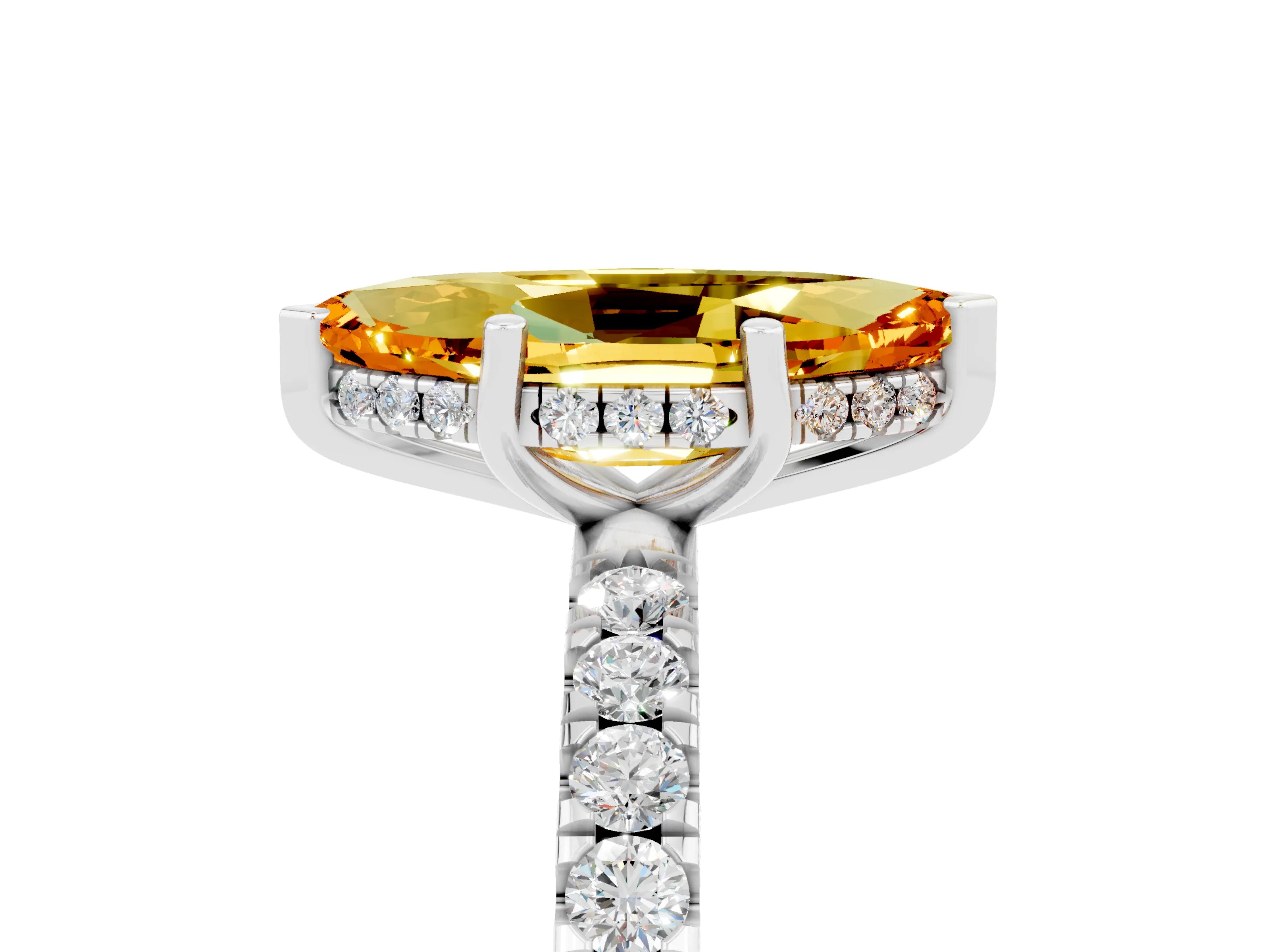 White gold Marquise Cut Citrine Pave Band Solitaire Ring with Four-Prong Setting_29