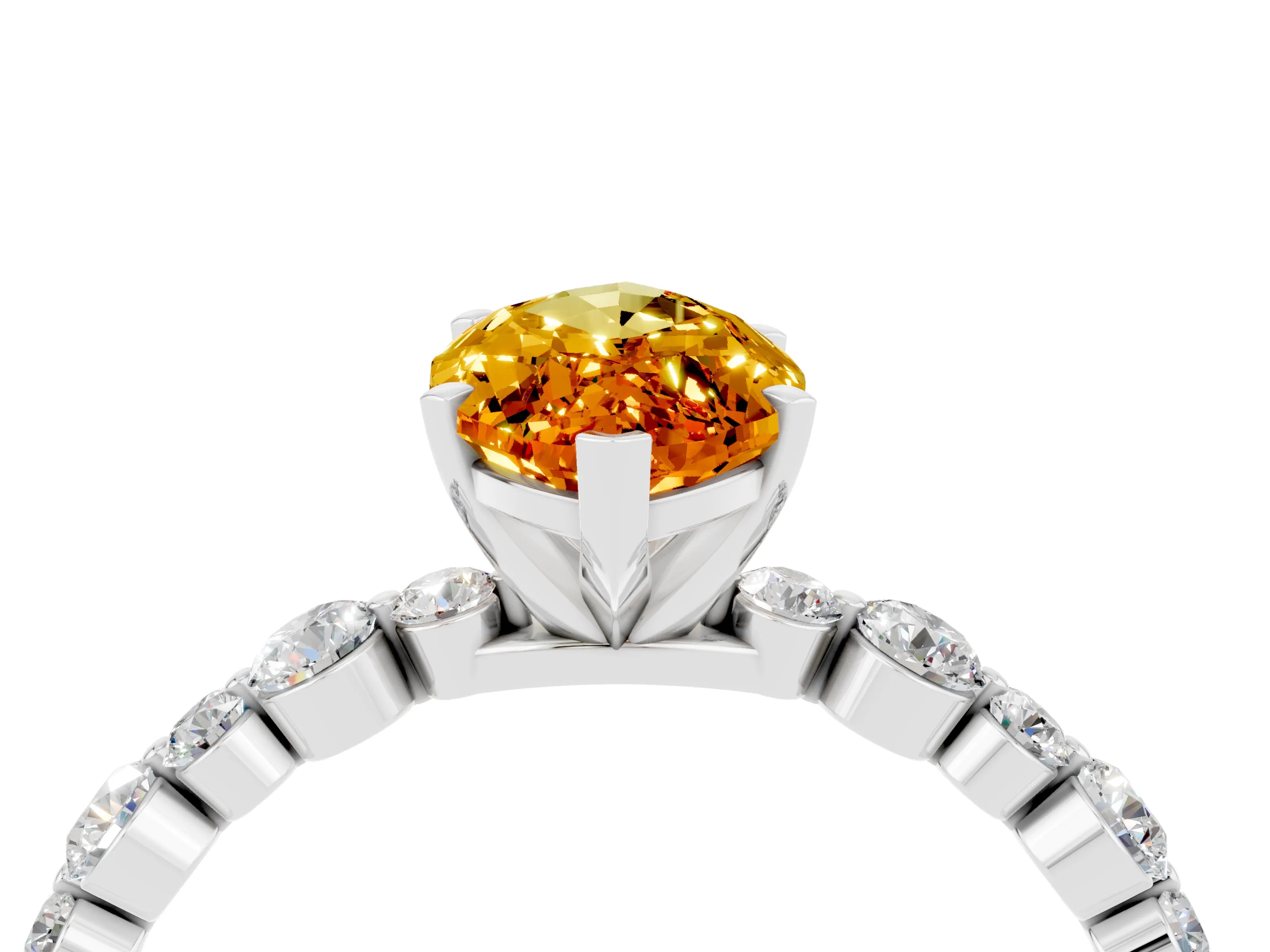 White gold Marquise Cut Citrine Prong Set Engagement Ring with Pavé Band_4