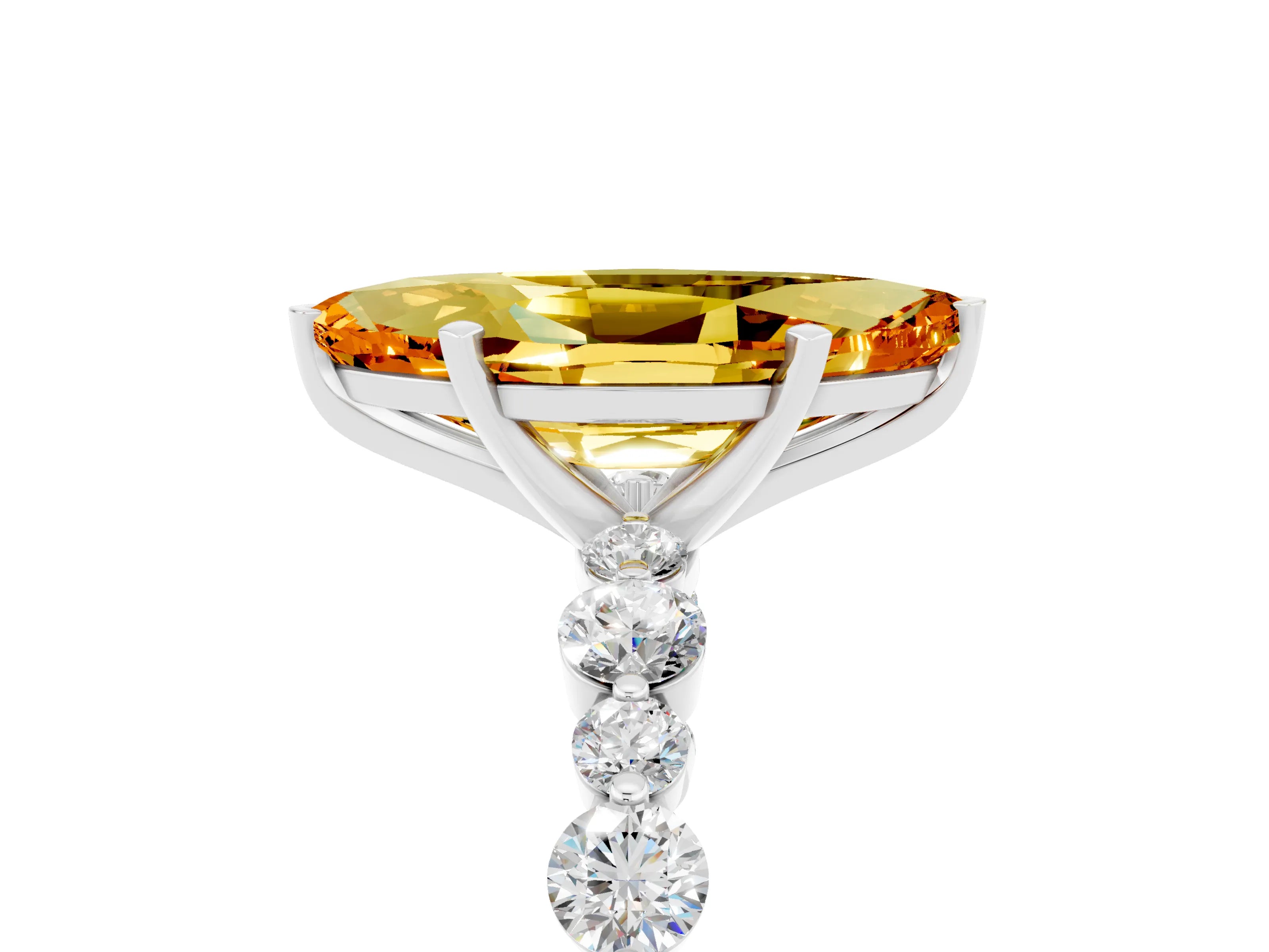 White gold Marquise Cut Citrine Prong Set Engagement Ring with Pavé Band_5