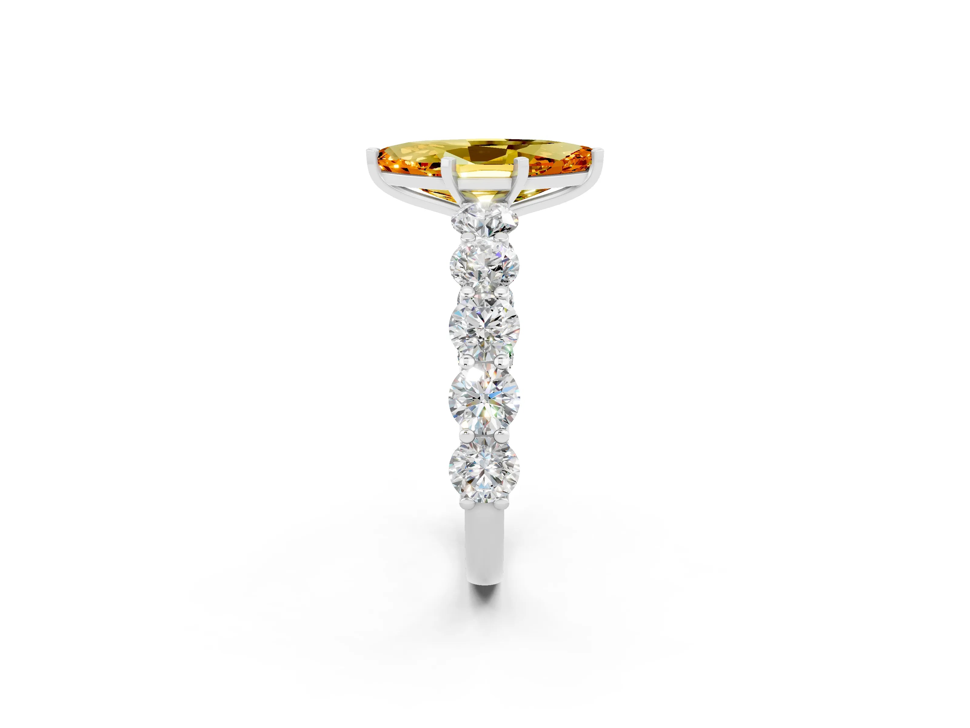 White gold Marquise Cut Citrine Prong Setting with Side Stones on a Pave Band_2