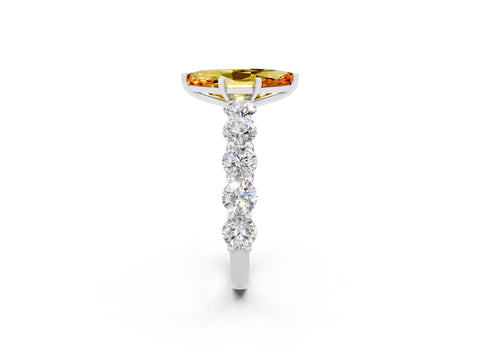 White gold Marquise Cut Citrine Prong Setting with Side Stones on a Pave Band_2