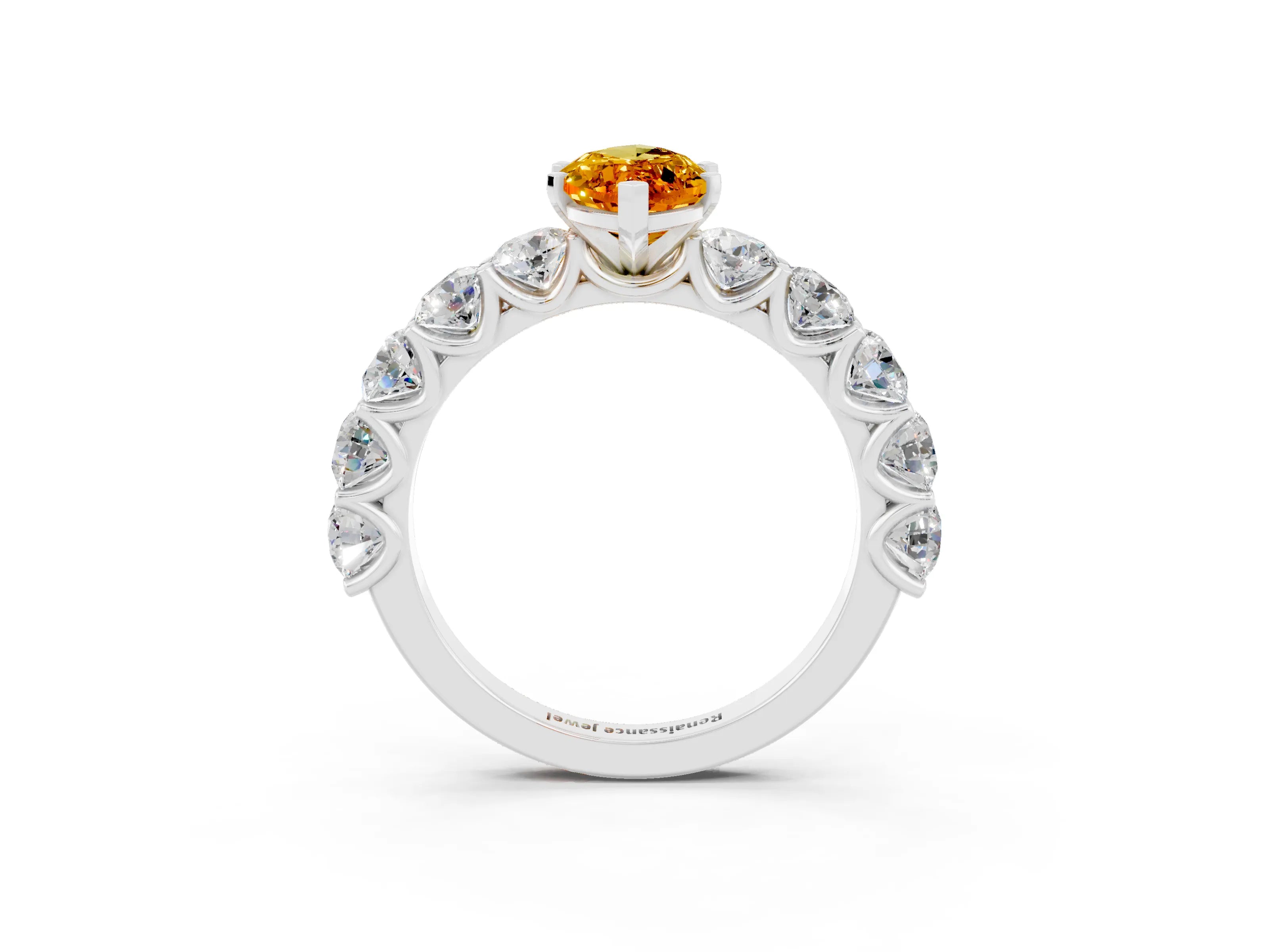 White gold Marquise Cut Citrine Prong Setting with Side Stones on a Pave Band_3