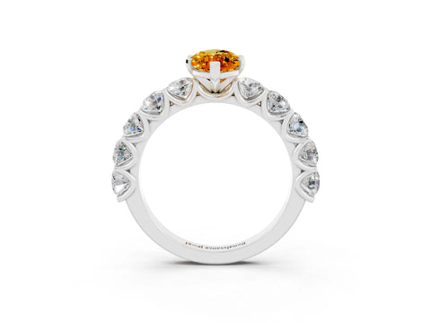 White gold Marquise Cut Citrine Prong Setting with Side Stones on a Pave Band_3