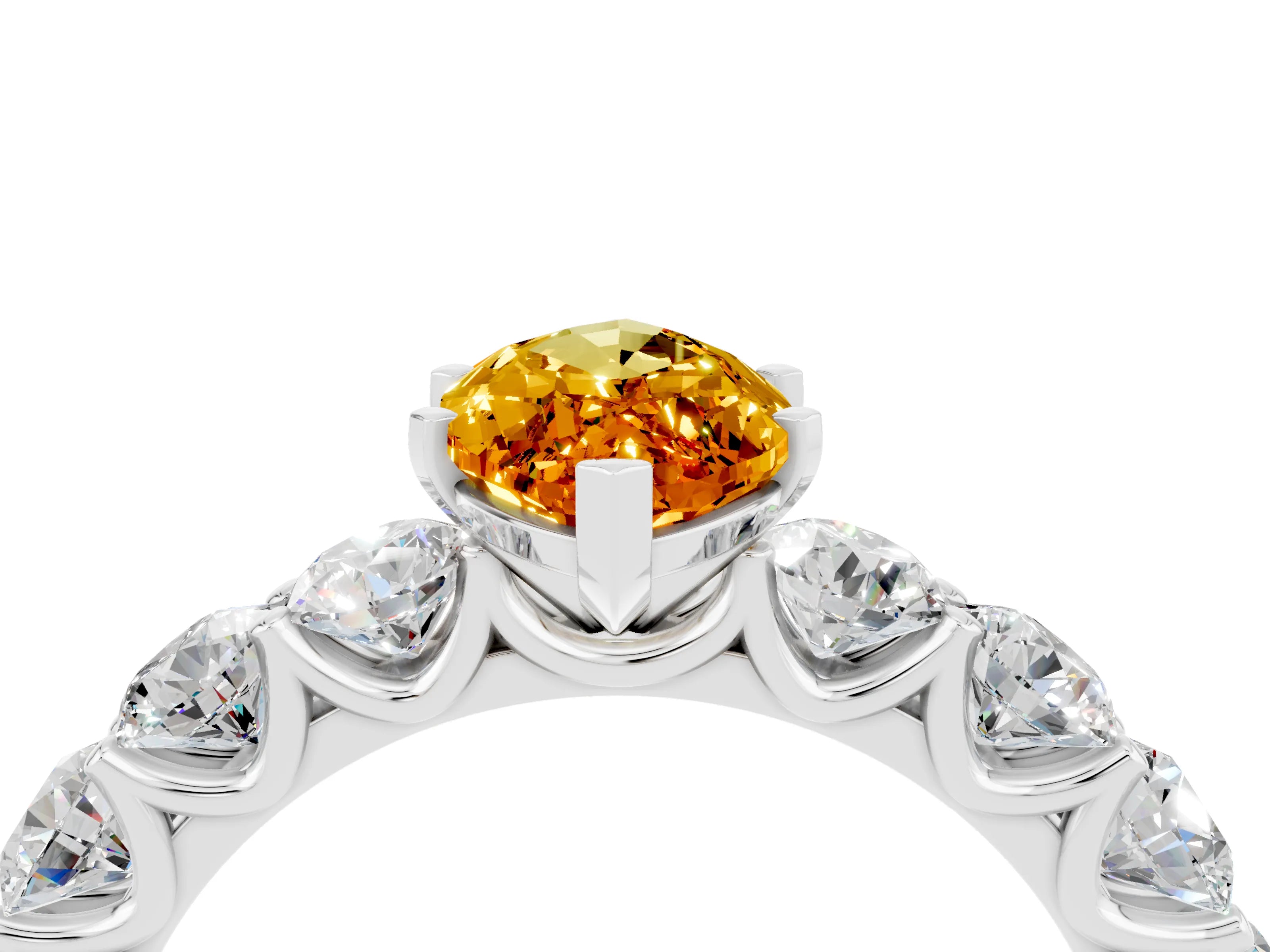 White gold Marquise Cut Citrine Prong Setting with Side Stones on a Pave Band_4