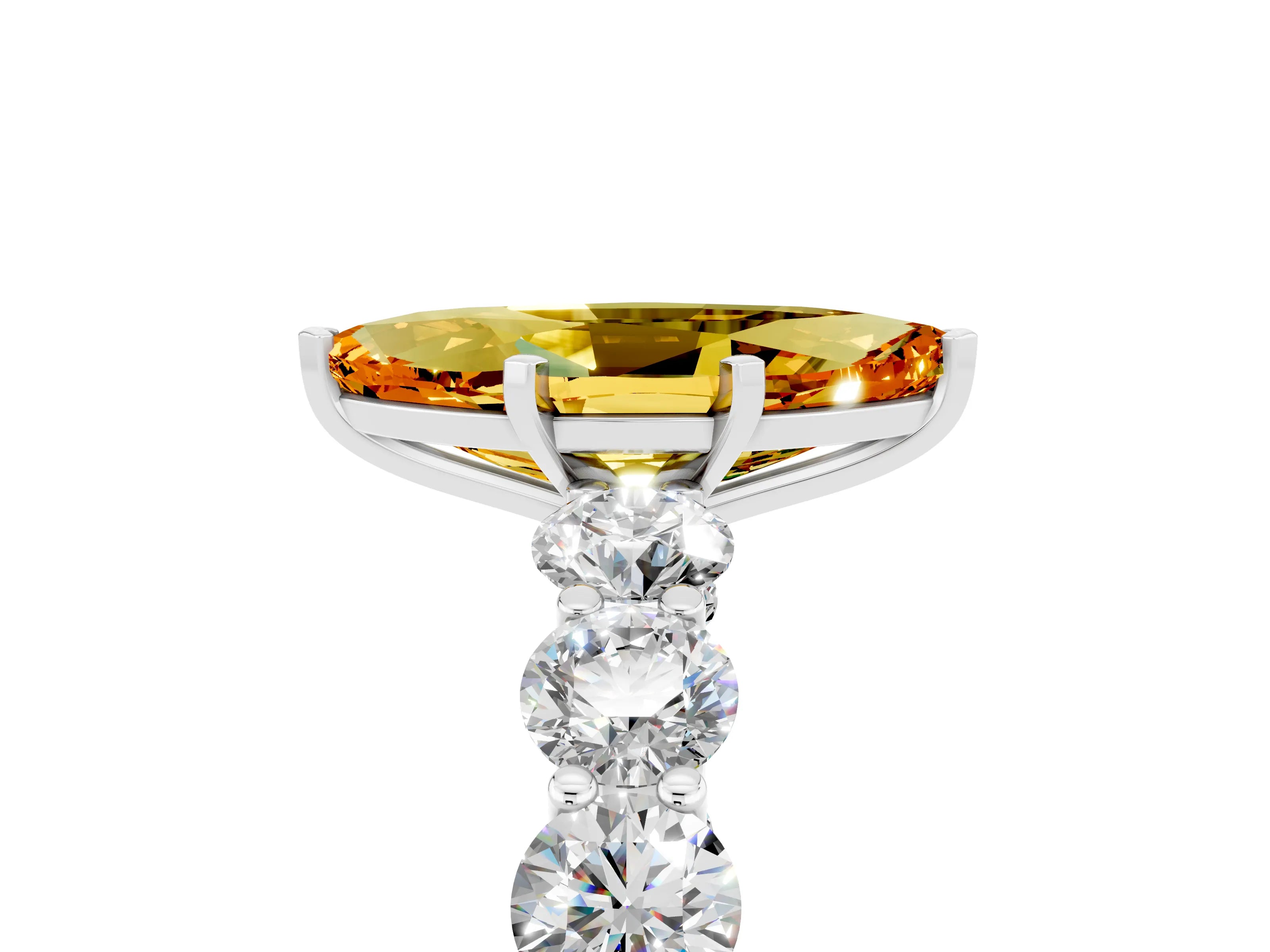 White gold Marquise Cut Citrine Prong Setting with Side Stones on a Pave Band_5
