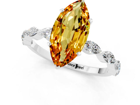 White gold Marquise Cut Citrine Ring with Marquise Side Stones and Prong Setting_13