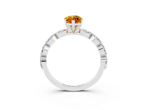 White gold Marquise Cut Citrine Ring with Marquise Side Stones and Prong Setting_15