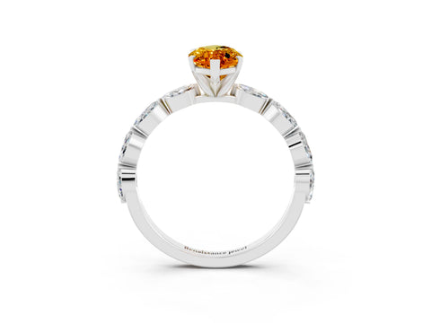 White gold Marquise Cut Citrine Ring with Marquise Side Stones and Prong Setting_27