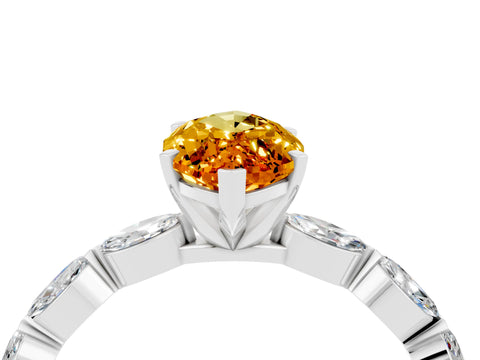 White gold Marquise Cut Citrine Ring with Marquise Side Stones and Prong Setting_28